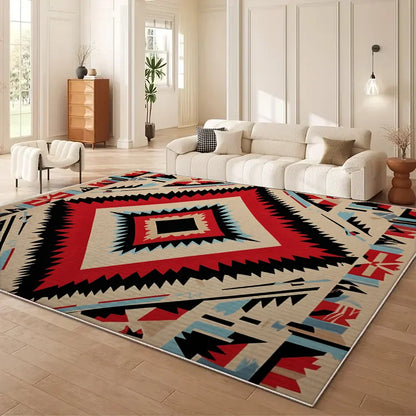 Moroccan Geometry Large Area Rug - Wabi Sabi Style Living Room Sofa Floor Mat Anti-Slip Easy Cleaning And Maintenance Home Use