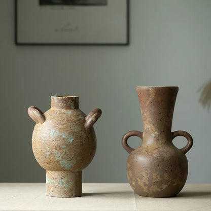 CAPIRON Rustic Ceramic Vase Fresh Flower Dried Pampas Grass Retro Amphora Home Decor Boho Living Room Decoration Centerpiece