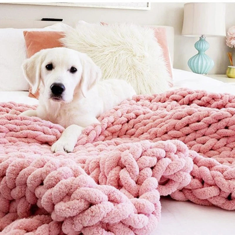 Hand Chunky Knitted Blanket Thick Yarn Merino Wool Bulky Knitting Throw Blankets Throw Carpets Soft Warm Winter Home Sofa Bed