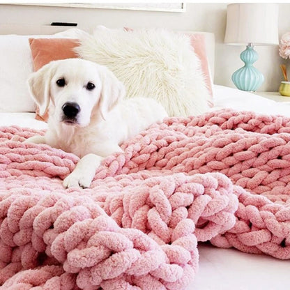 Hand Chunky Knitted Blanket Thick Yarn Merino Wool Bulky Knitting Throw Blankets Throw Carpets Soft Warm Winter Home Sofa Bed