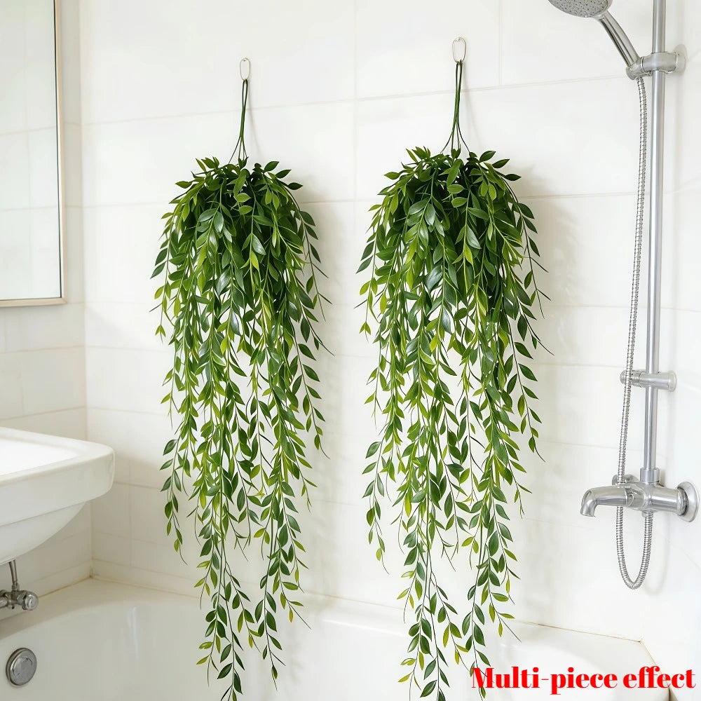 4PC 85cm Artificial Hanging Potted Plants Realistic Green Ferns Suitable for Indoor/Outdoor Home/Living Room Party Scene Decora