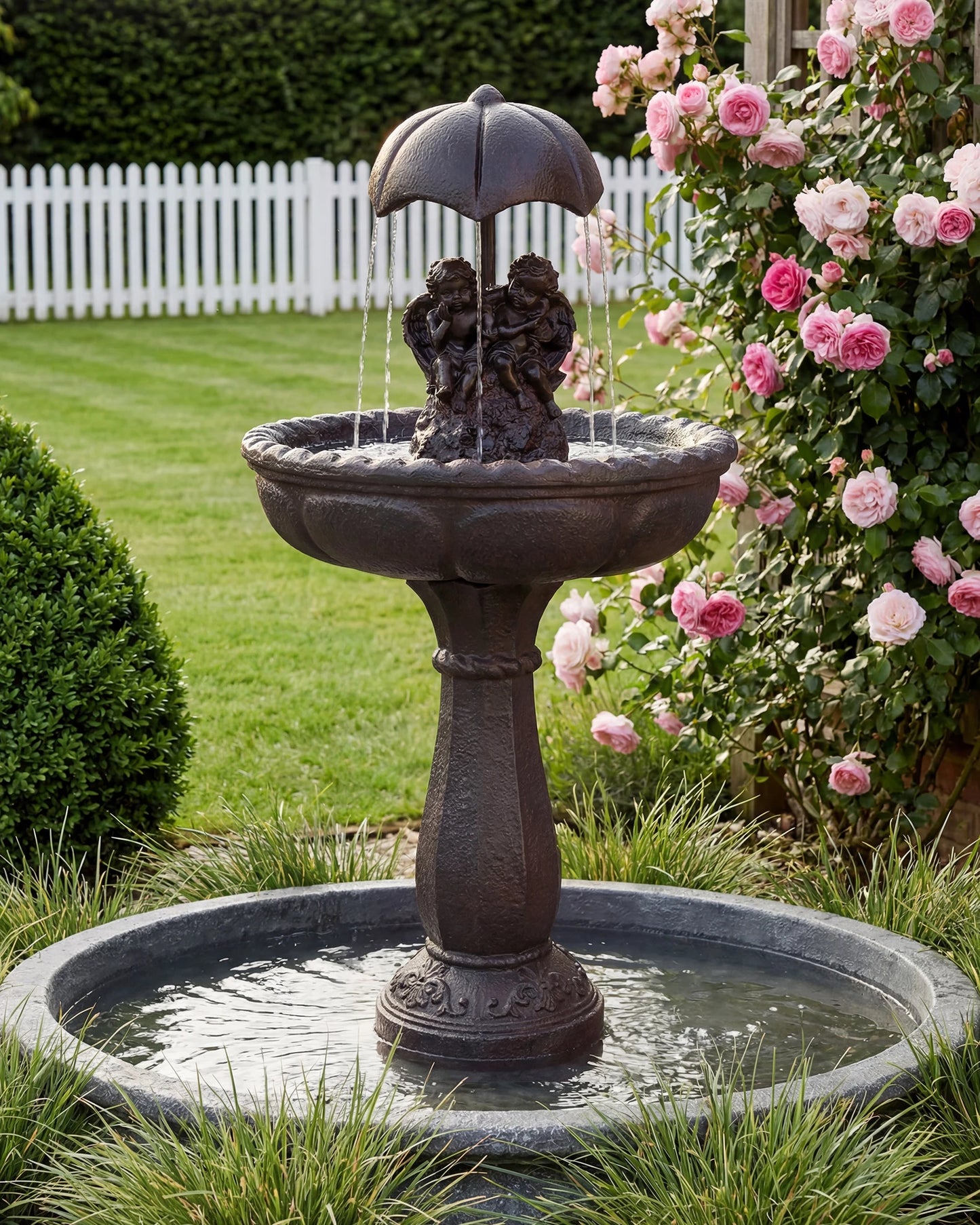 Solar Outdoor Water Fountain, 50.6" High Cascading Waterfall Fountain with Whisper-Quiet Pump, Large Cascading Freestanding Resi