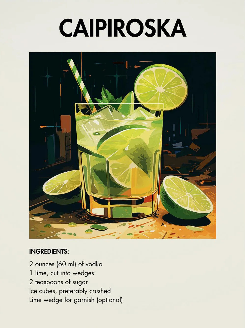 Classic Simple Bar Drinks Liquor Cocktail Bartending Recipe Poster Canvas Art Painting Prints Home Room Bar Wall Decoration