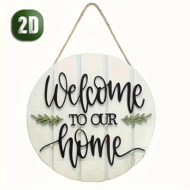 1pc Rustic Wooden Welcome Sign - "Welcome to Our Home" Round Wall Decor with Green Leaf Accents for Front Door, Porch, Living Ro