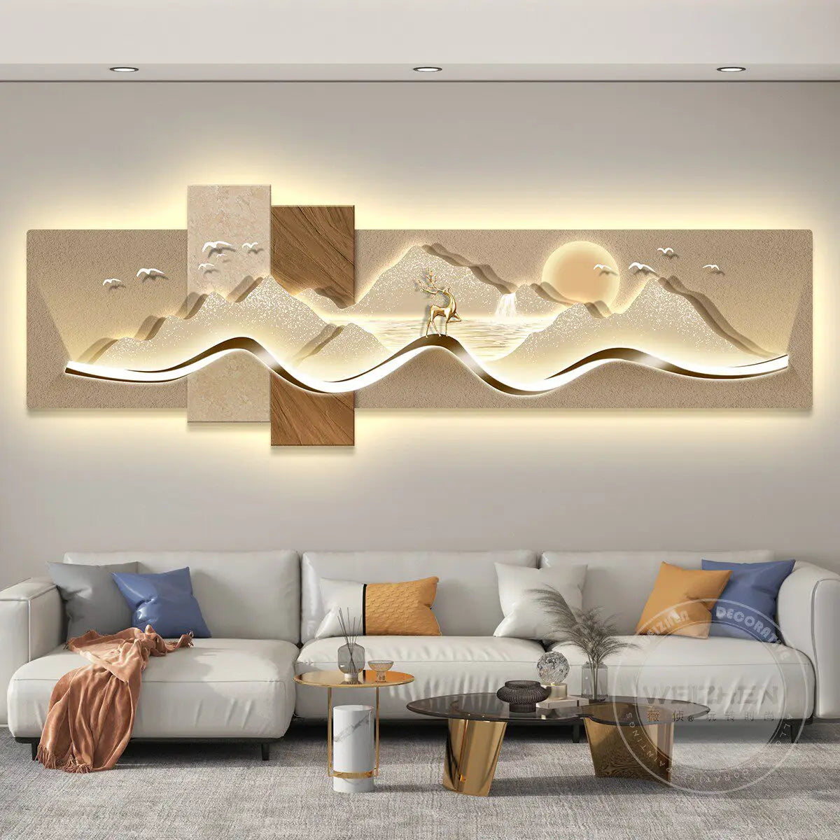 Modern Luxury Led Living Room Decoration Painting Background Wall Mural Simple High-End Banner Hanging Painting Home Appliance