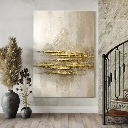 Mhemyo Large White and Gold Abstract Oil Painting Textured Minimalist Wall Art Handmade Luxury Canvas Modern Neutral Home Decor