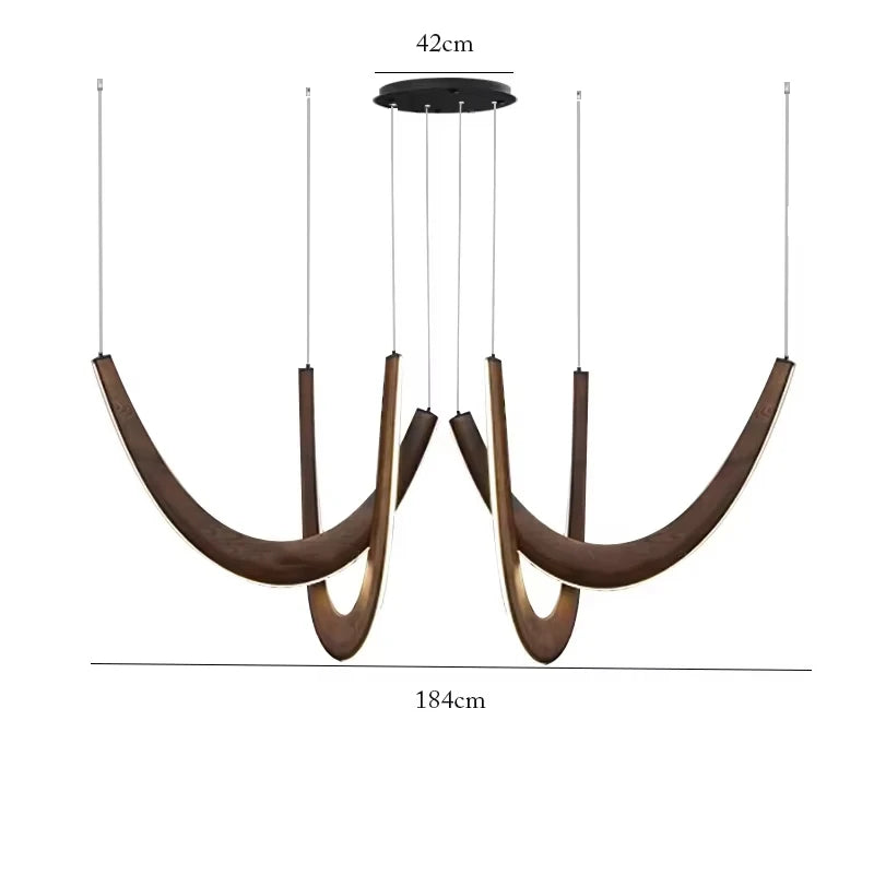 Modern U-shaped Wooden LED Pendant Lights Indoor Hanging Lamp Living Sitting Room Lobby Kitchen Island Dining Living Room Office