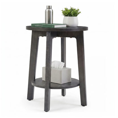 JHK Wood Round Side Tables Coffee Table For Living Room 2-Tier Center Counter with Storage Shelf Bedside Nightstand with Non-Slip Pads