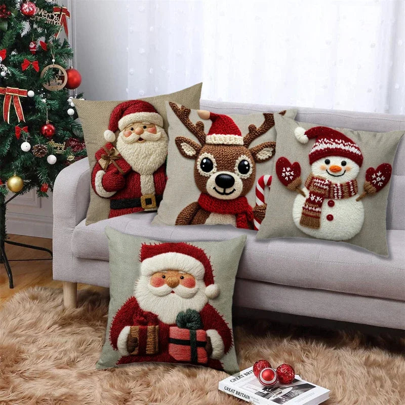 Christmas Pillowcase Grey Red Cartoon Santa Snowman Elk Sofa Cushion Cover Home Bed Car Decor Merry Christmas 45cm X 45cm