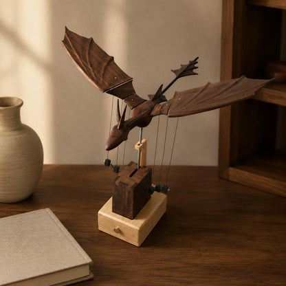 Wooden Dragon Statue Walnut Finish Wooden Dragon Figurine Table Ornament Handmade Home Decor Artistic Design for Office, Shelf