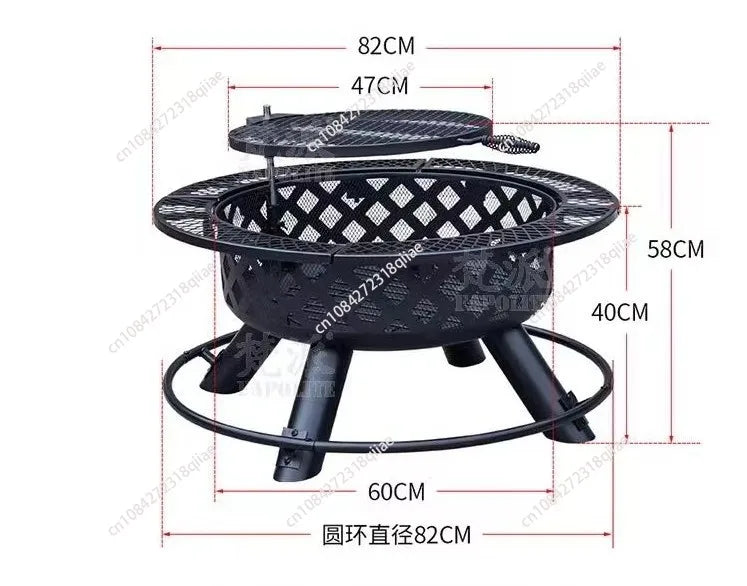 Outdoor courtyard round barbecue stove, heating wood-burning stove, fire rack, charcoal fire pit, heating stove, campfire pit