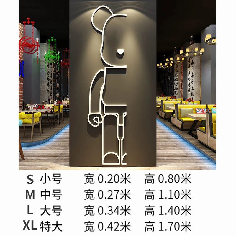 Bear Wall Stickers Mirror Acrylic Wall Sticker DIY PVC Wallpaper Self-adhesive Restaurant Bedroom Wall Decor