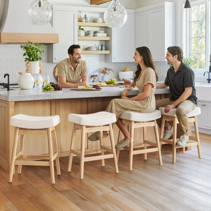 Bar Stools Set of 3, Barstools with Sturdy Wood Legs, Saddle Seat Counter Height Bar Stools for Kitchen Counter,, Customized