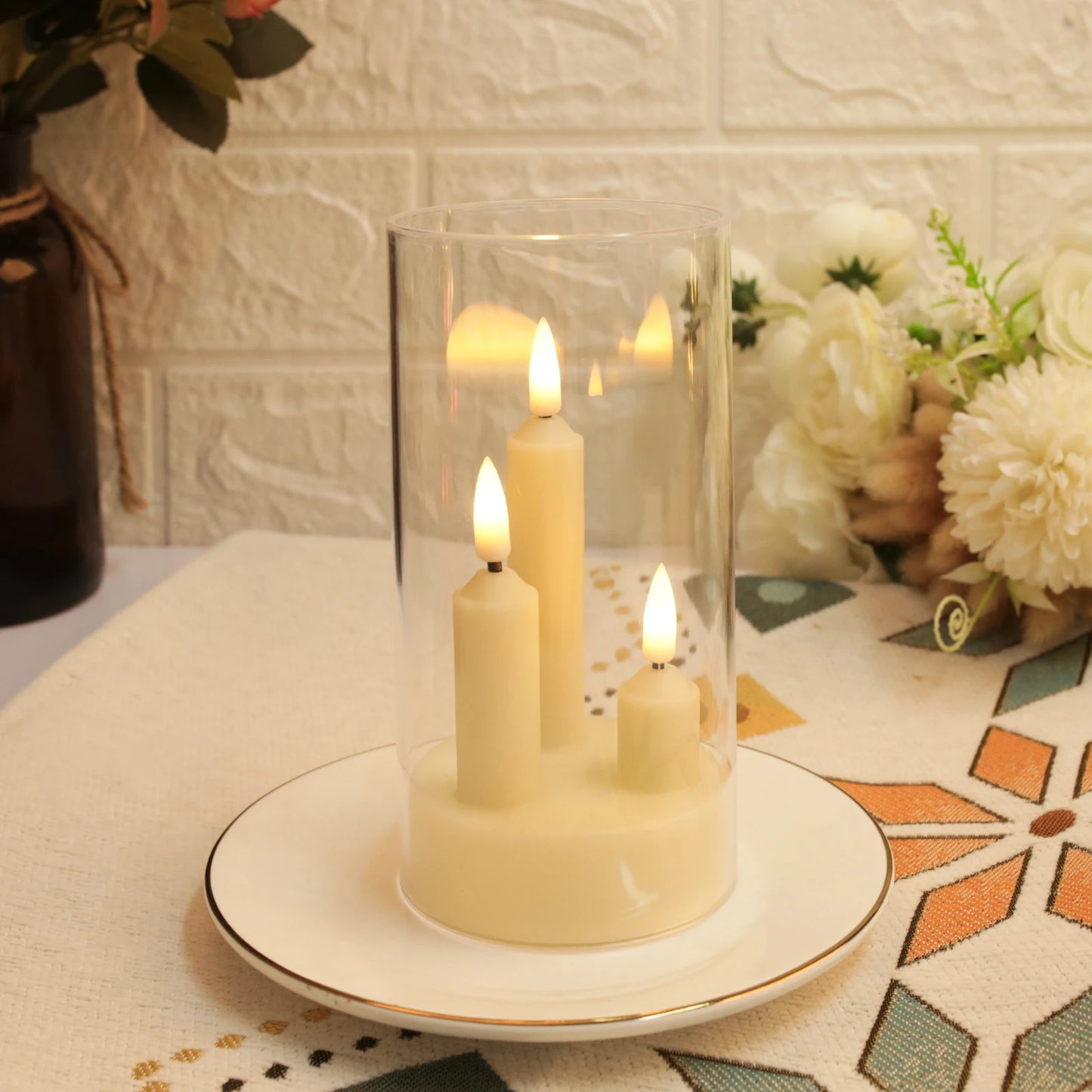 Flameless 3 in 1 LED Taper Candles with 15CM Lampshade Battery Operated Flickering Electric Window Candles for Christmas Wedding