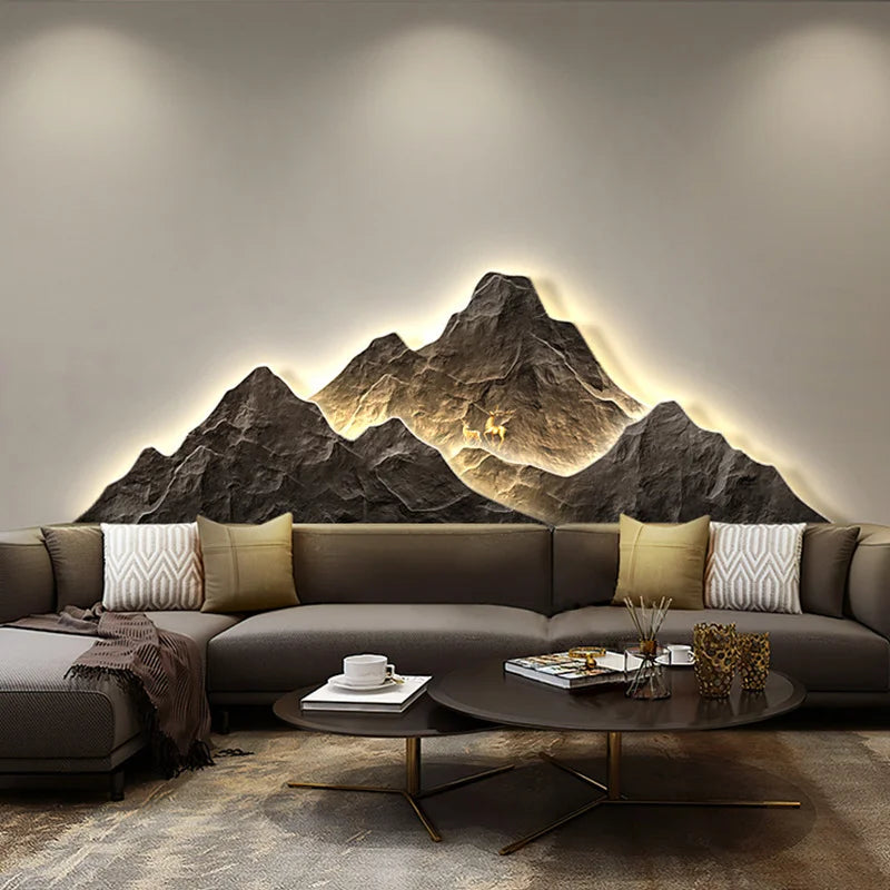 Modern Living Room Background Wall Lamp Mountains Full Moon Sconce Arts Prints Posters Lighting Bedside Mural Lamp Home Decor