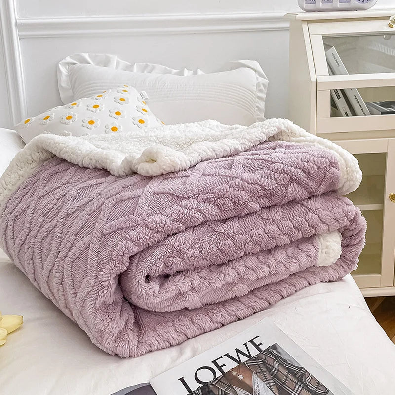 Home Thick Bed Blanket Lamb Cashmere Fleece Plaid Blankets Winter Warm Double Sided Throw Sofa Cover Newborn Wrap Kids Bedspread