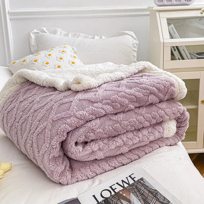 Home Thick Bed Blanket Lamb Cashmere Fleece Plaid Blankets Winter Warm Double Sided Throw Sofa Cover Newborn Wrap Kids Bedspread