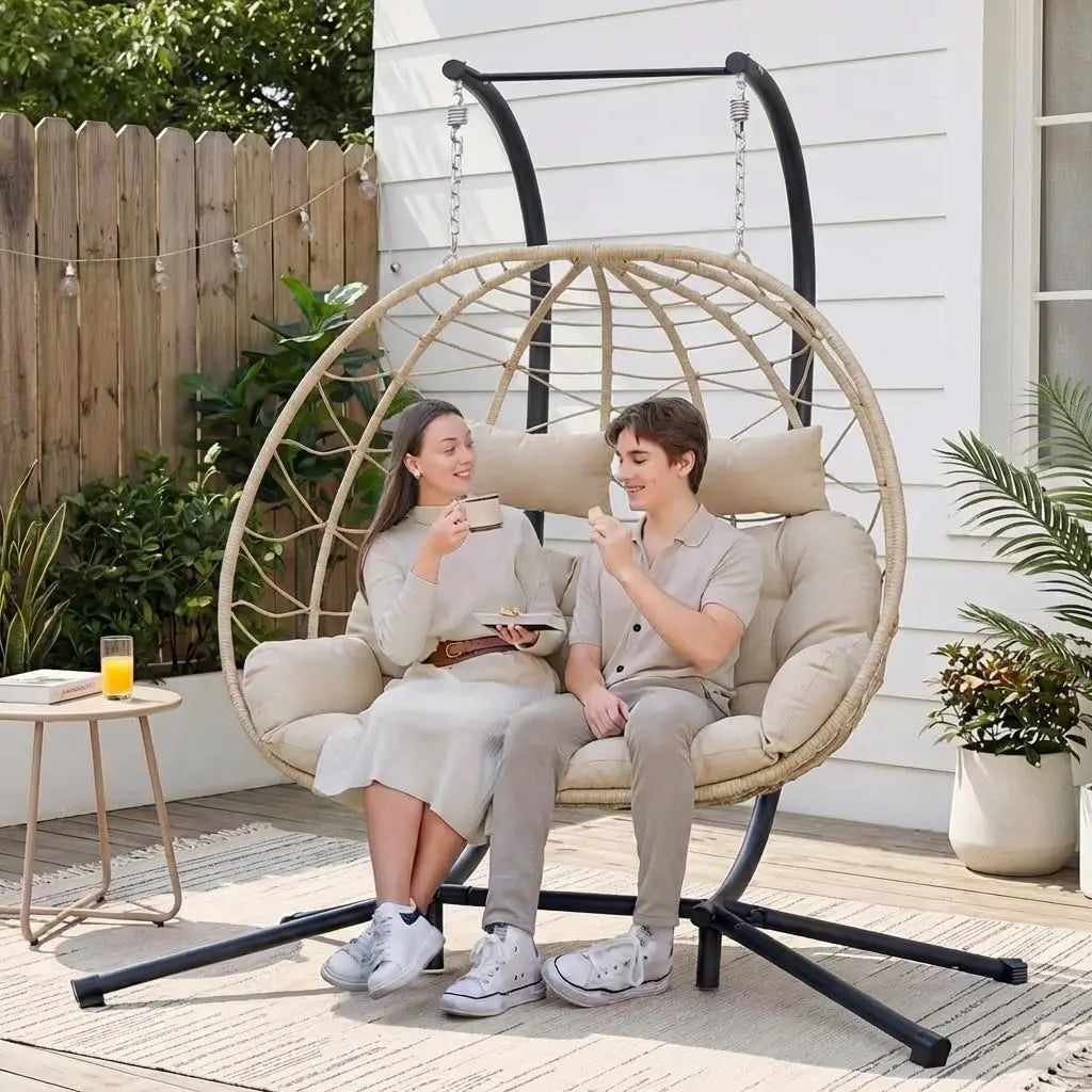 2-Person Wicker Hanging Egg Chair with Stand- 700 lb Capacity, Indoor/Outdoor Double Egg Swing Hammock Chair , Customized