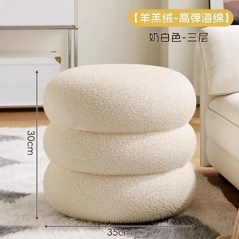 Living room small stool lamb wool bench household round stool Internet celebrity children sofa stool low stool simple pier shoe