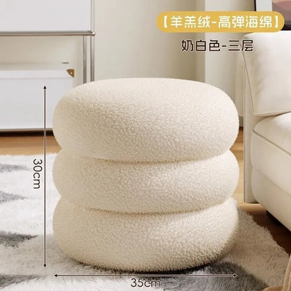 Living room small stool lamb wool bench household round stool Internet celebrity children sofa stool low stool simple pier shoe