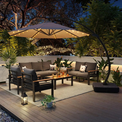 7-Seat Oversized Aluminum Patio Set, Washable Thick Cushions, Coffee Table & Umbrella, Custom