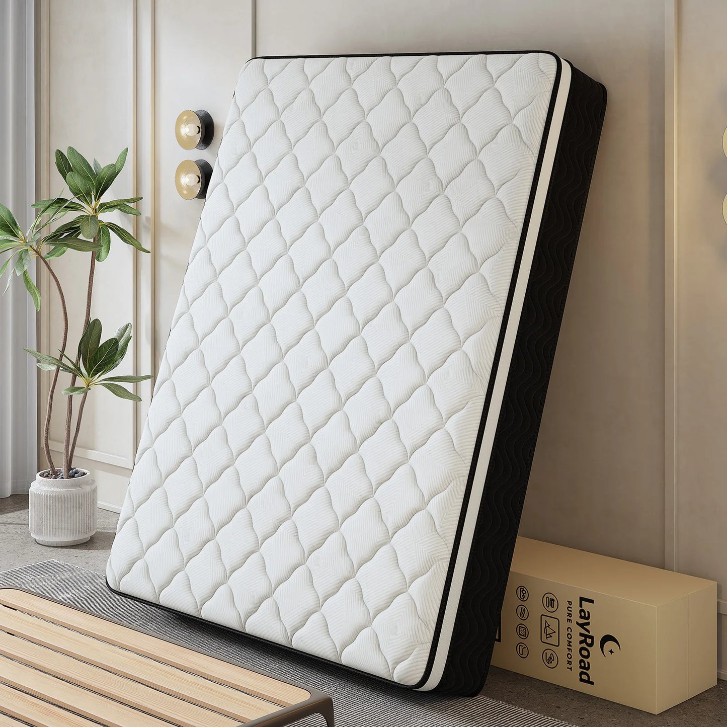 LayRoad 12/14Inch Memory Foam Spring Mattress Single/Double/Queen/King Sizes Boxed Mattress Medium Firmness Pressure Relief