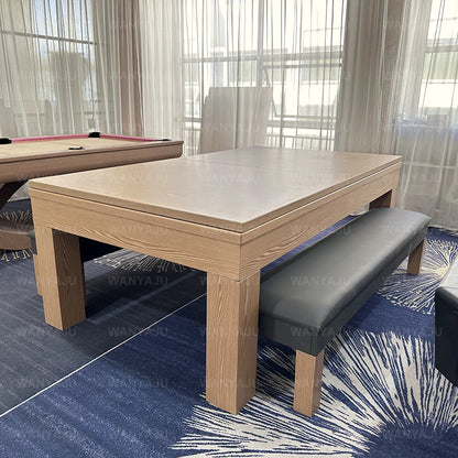 Modern Life Design Solid Wood Rustic Dining Top Pool Table with Benches and Wood Legs for Indoor Pool Table Sports Game