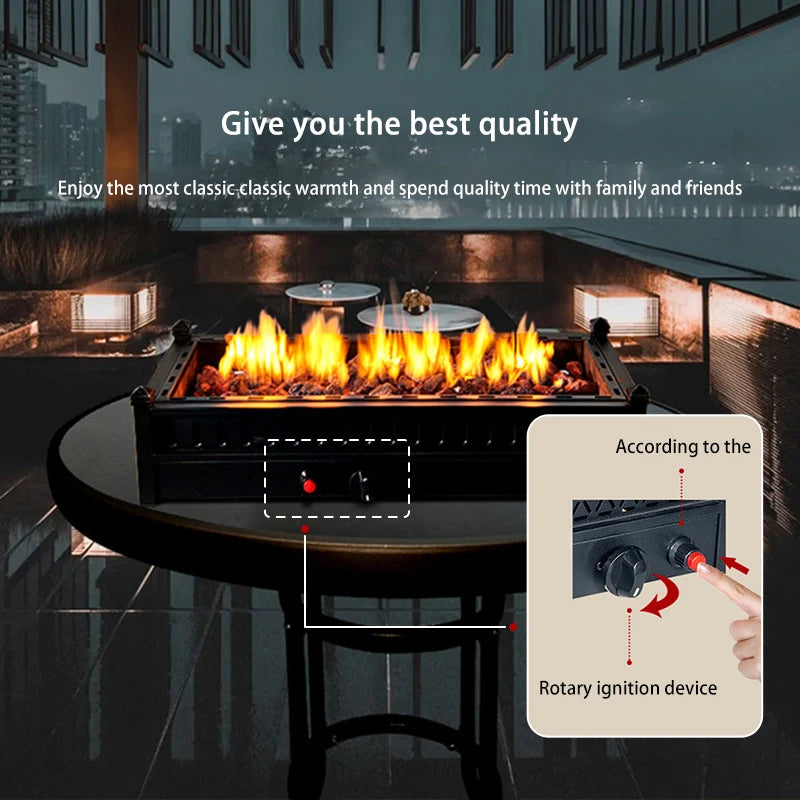 FireplaceGarden Square Portable Fire Pit Table Top Fireplace Outdoor Gas Fire Pit