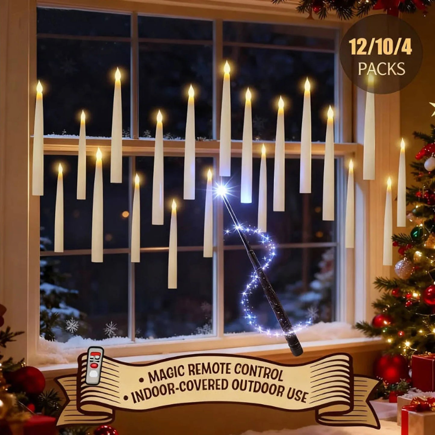 Floating Candles with Wand 12 PCs Magic Hanging Candles Flickering Warm Light Flameless Floating LED Candle Halloween Decoration