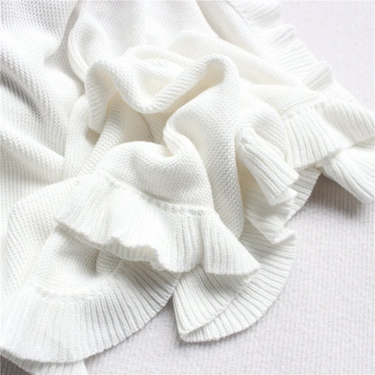 Ruffle Knitted Blanket For Kids Soft Cotton Throw Blanket Cuddle Stroller Swaddling Crib Blanket For Newborn