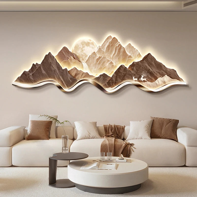 Light Luxury Living Room Painting New Led Light Mural Room Decoration Wall Lamp Living Room Home Interior Art Mural Accessories