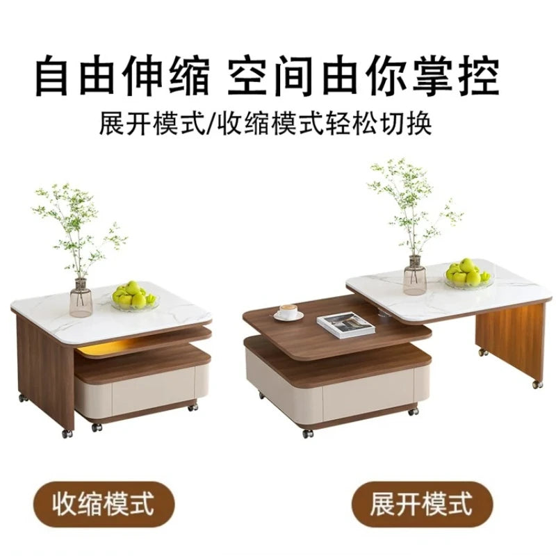 Living Room Furniture Medieval Rock Slab Coffee Table Household Living Room Small Apartment Rotating Movable Tea Table New Model