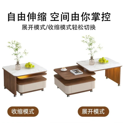 Living Room Furniture Medieval Rock Slab Coffee Table Household Living Room Small Apartment Rotating Movable Tea Table New Model