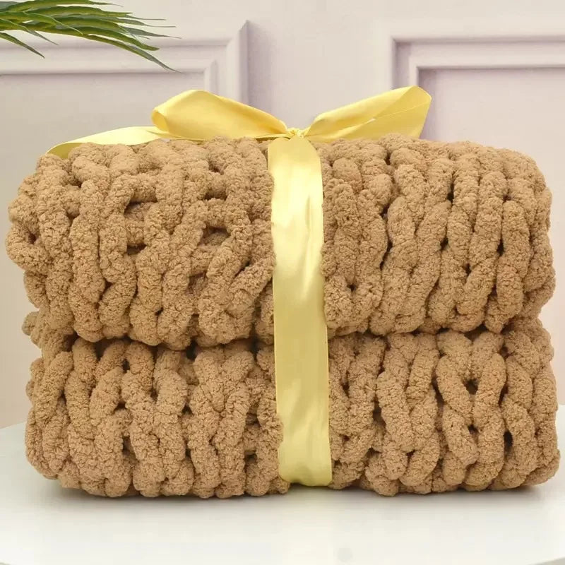 Hand Chunky Knitted Blanket Thick Yarn Merino Wool Bulky Knitting Throw Blankets Throw Carpets Soft Warm Winter Home Sofa Bed