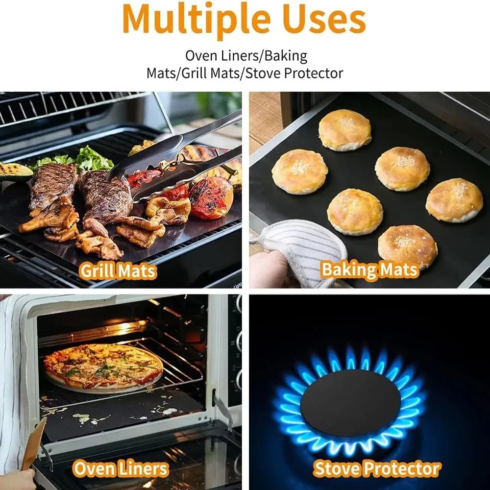 BBQ Mats Oven Bottom Liners Reusable Non-stick Baking Mats Outdoor Party Protective Mats Kitchen Tools Heat Resistant Grill Mats