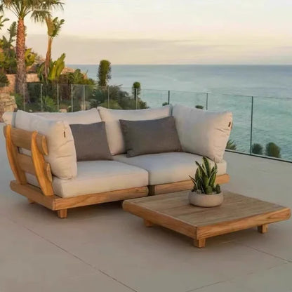 Patio Sofa Set, Made of Imported Teak Wood, Outdoor-grade Waterproof Fabric, Crack-resistant, Suitable for Outdoor Use.