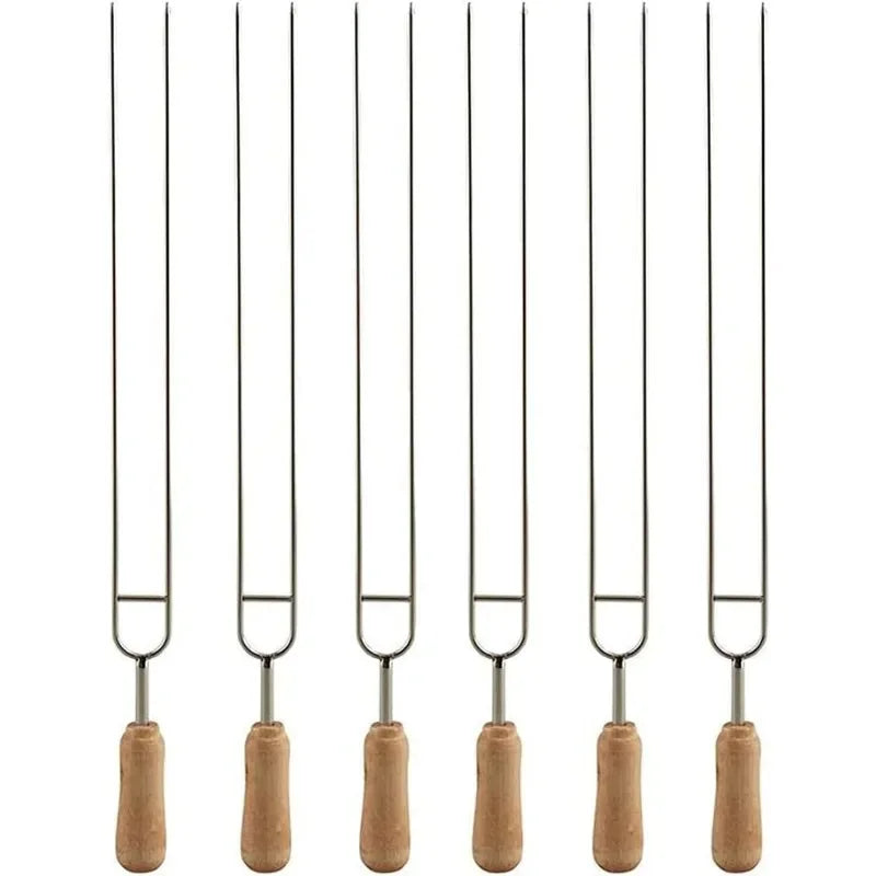 6pcs Stainless Steel U-Shaped Barbecue Brazing Fork Needle Grilling Skewers Double Prong Bbq Tools Outdoor Grill Accessories