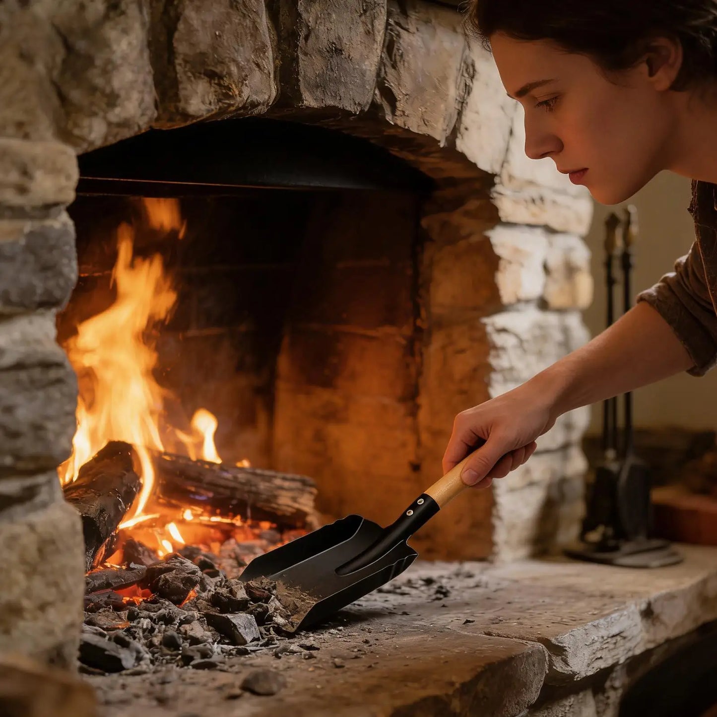 Chimney Shovel Fireplace Tools Fireplace Shovel Wooden Handle Coal Scoop Ash Shovel for Wood Burning Stove Fire Pit