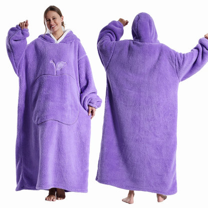Winter Hooded Sweater Blanket Women Oversized Fleece Blanket With Sleeves Large Pocket Warm Thick TV Hoodie Robe Couple