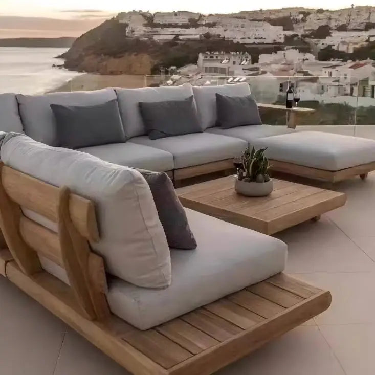 Patio Sofa Set, Made of Imported Teak Wood, Outdoor-grade Waterproof Fabric, Crack-resistant, Suitable for Outdoor Use.