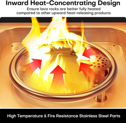 L # Wicker &Rattan Square Propane Fire Pit Table, Outdoor Dinning Gas Fire Table With Lid, Lava Stone, ETL Certification