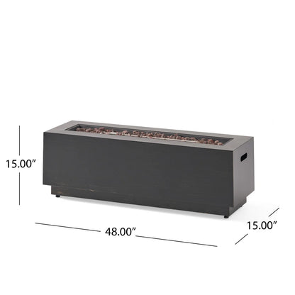 40" Outdoor Rectangular Iron Propane Fire Pit, Dark Grey (Tank Cover not Included)