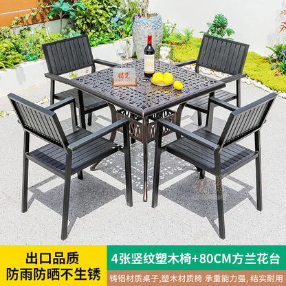 Plastic Timber Weatherproof Outdoor Furnishing Suite, Full Meal Assembly for Hotel Courtyard Open-air Leisure Dining