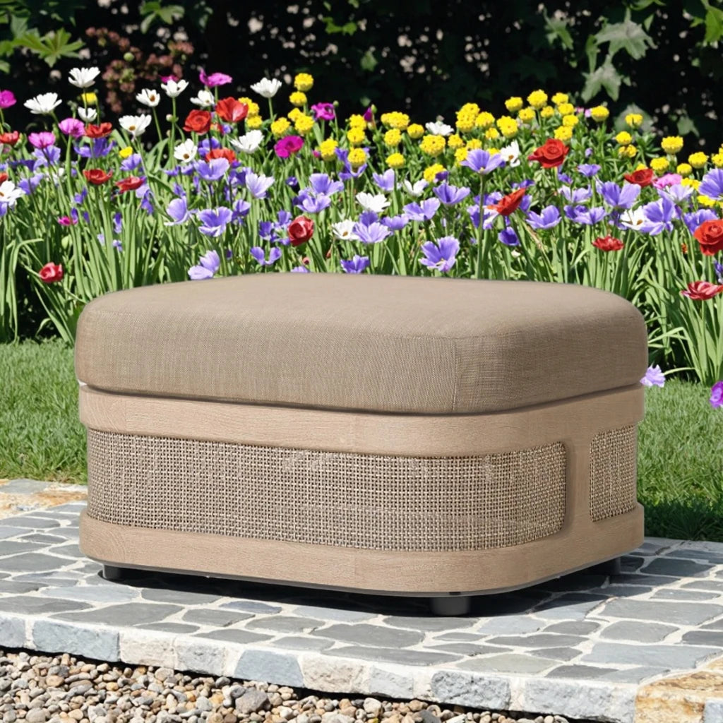 Outdoor Patio Luxury Furniture Mixed Materials Footstool Solid Teak Wooden Stools Ottomans