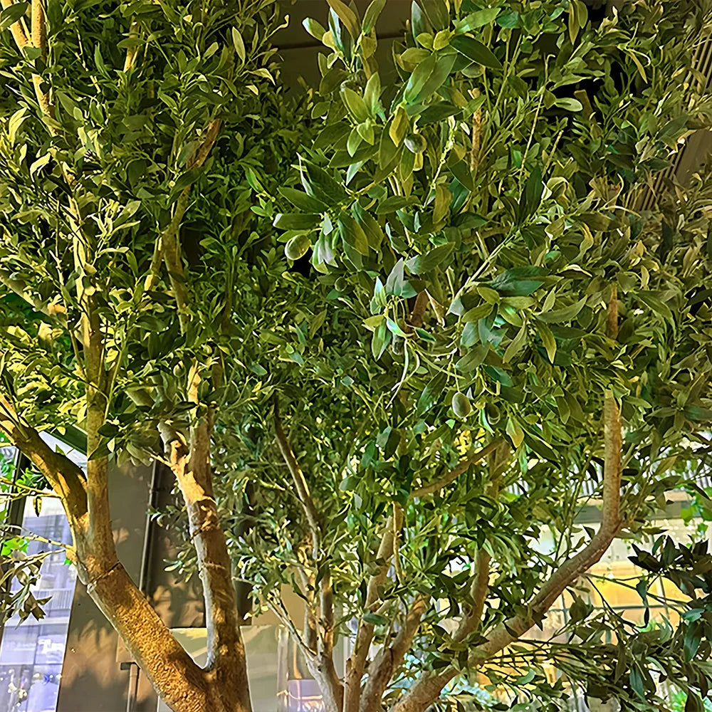 Large Floor-Standing Fiberglass Artificial Olive Tree Bionic Green Plant for Window Landscaping Indoor Outdoor Decor