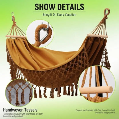 Outdoor Fringed Canvas Hammock - Portable Anti-slip Fringed Hammock for Camping - Bohemian Style Outdoor Camping Hammock