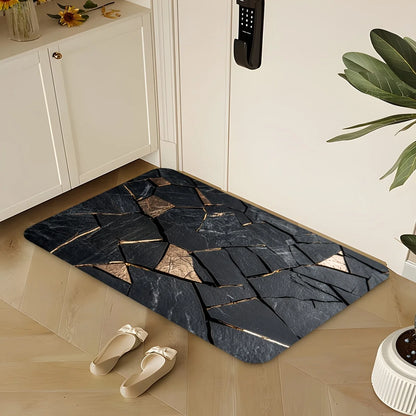 Black Gold Marble Indoor Outdoor Rug – Non-slip Mat for Bathroom Kitchen Living Room Patio Café Bar, Ideal Gift