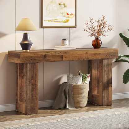 Tribesigns Farmhouse Console Table, 63-Inch Long Narrow Sofa Table Behind The Couch, Wooden Rectangular Entryway Table for Entrance, Hallway, Living Room