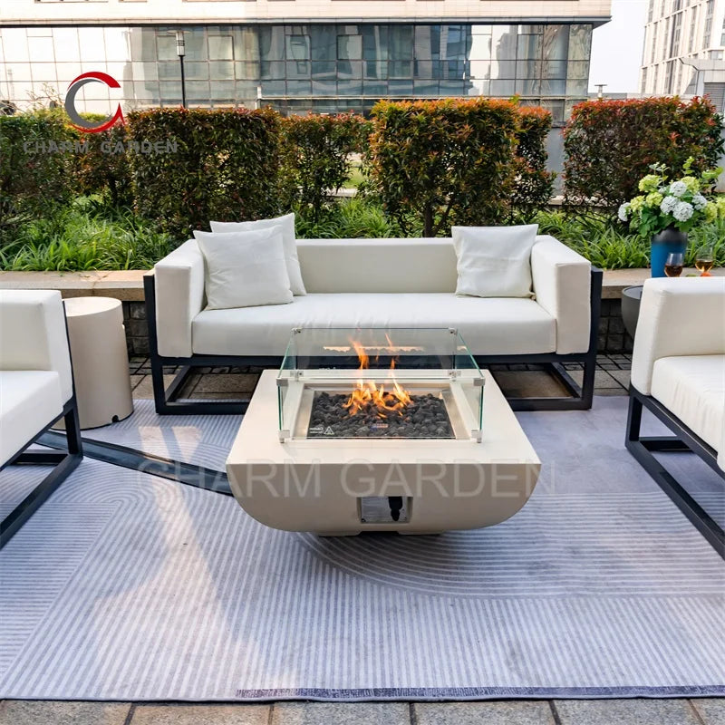 Luxury Rectangle Garden Fireplace Propane Gas Fire Pit GRC Patio Heaters