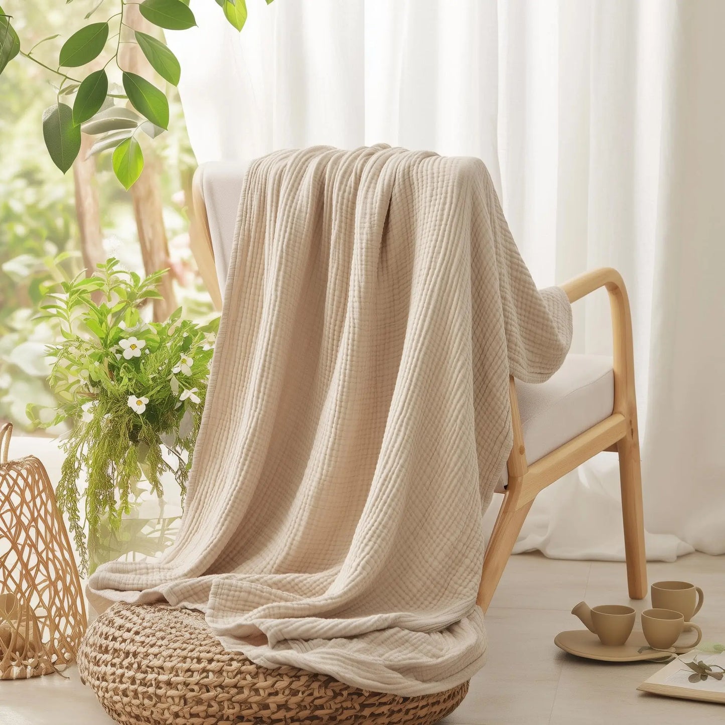 100% Cotton Blanket for Bed Soft Muslin Bed Blankets, Lightweight Breathable Bedspread Coverlet All Season Gauze Throw Blanket